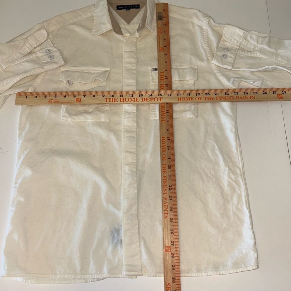 Tommy Hilfiger men VINTAGE long sleeve white cream sport safari shirt size Large - Picture 8 of 11